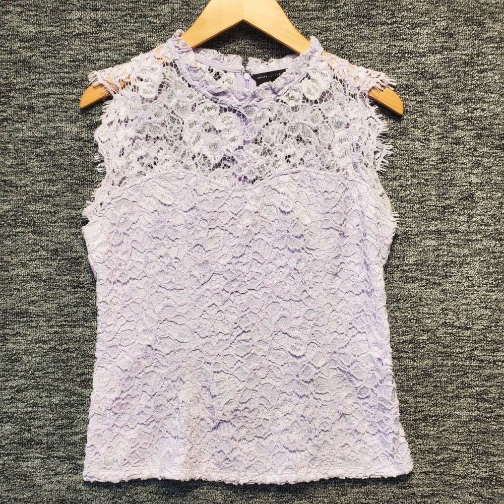White House Black Market Sleeveless Lace Top Women 4 Purple Floral Coquette